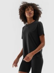 4F Koszulka treningowa oversize szybkoschnąca damska - czarna XL. Czarne koszulki sportowe damskie 4F, xl, bez wzorów, z dzianiny, bez ramiączek, na fitness i siłownię. Za 79.99 zł.