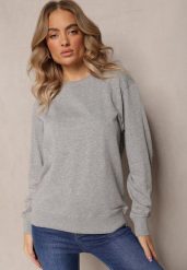 Szara Bawełniana Bluza w Melanż o Oversizowym Fasonie Jeustena. Szare bluzy damskie Renee, m, bez wzorów, z bawełny, casualowe, bez ramiączek, bez kaptura. Za 44.99 zł.