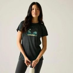 T-shirt damski Regatta Fingal. Czarne t-shirty damskie Regatta, l, bez wzorów, z dżerseju, bez kołnierzyka, bez ramiączek. Za 87.00 zł.