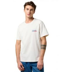 MESKA KOSZULKA WRANGLER SMALL AMERICANA TEE WORN WHITE 112371409. Białe t-shirty męskie Wrangler, xl, bez wzorów, bez kołnierzyka, bez ramiączek. Za 79.99 zł.