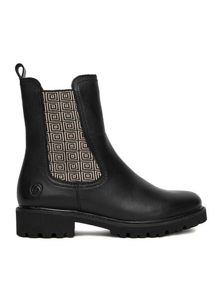 Remonte Sztyblety D8694-03 Czarny. Czarne botki damskie Remonte, bez wzorów, ze skóry, bez obcasa, na płaskiej podeszwie, bez zapięcia. Za 449.99 zł.