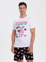 Bawełniana piżama dwuczęściowa z nadrukiem Courage the Cowardly Dog - wielobarwny. Piżamy męskie Sinsay, l, bez wzorów, z bawełny, bez kołnierzyka, bez ramiączek. Za 49.99 zł.