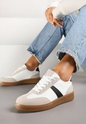 Biało-Czarne Sneakersy Tenisówki z Geometrycznym Wzorem Hanivra. Białe trampki i tenisówki damskie Renee, bez wzorów, z jeansu, bez zapięcia. Za 74.99 zł.