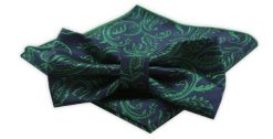 Męska Mucha z Poszetką w Zestawie - Alties - Zielony Wzór Kwiatowy. Niebieskie krawaty i muchy Alties, bez wzorów, eleganckie. Za 54.00 zł.