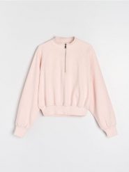 Krótka bluza ze stójką - różowy. Czerwone bluzy damskie Sinsay, l, bez wzorów, bez ramiączek, bez kaptura. Za 39.99 zł.