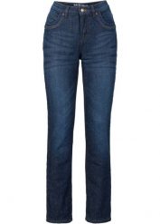 Dżinsy Straight high waist, termiczne. Niebieskie jeansy damskie bonprix, bez wzorów, z jeansu, z podwyższonym stanem. Za 249.99 zł.