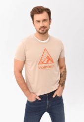 Bawełniany t-shirt T-PIK. Brązowe t-shirty męskie Volcano, m, bez wzorów, z bawełny, bez kołnierzyka, bez ramiączek. Za 59.99 zł.