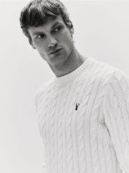 Sweter ze świątecznym wzorem - złamana biel. Swetry męskie Reserved, l, bez wzorów, z bawełny, wizytowe, bez kołnierzyka, bez ramiączek. Za 139.99 zł.