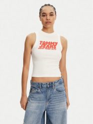 Tommy Jeans Top DW0DW21339 Écru Slim Fit. Topy damskie Tommy Jeans, l, bez wzorów, z bawełny, bez kołnierzyka, bez ramiączek. Za 79.99 zł.