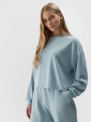 4F Bluza dresowa nierozpinana z dodatkiem modalu damska - niebieska XL. Niebieskie bluzy damskie 4F, l, bez wzorów, z dresówki, sportowe, bez ramiączek, bez kaptura. W wyprzedaży za 79.99 zł.