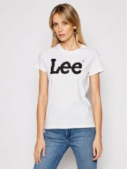 Lee T-Shirt Logo Tee L42UER12 112109470 Biały Regular Fit. Białe t-shirty damskie Lee, l, bez wzorów, z bawełny, bez kołnierzyka, bez ramiączek. Za 79.99 zł.