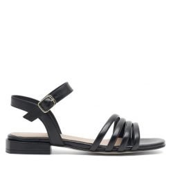 Sandały Badura. Czarne sandały damskie Badura, bez wzorów, bez obcasa, na płaskiej podeszwie, bez zapięcia. Za 269.99 zł.