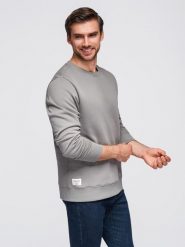 Bluza męska dresowa BASIC z okrągłym dekoltem - szara V8 - Rozmiar: S. Szare bluzy męskie Ombre Clothing, m, bez wzorów, z bawełny, bez ramiączek, bez kaptura. W wyprzedaży za 109.49 zł.