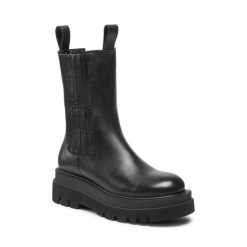 Botki GINO ROSSI. Czarne botki damskie Gino Rossi, bez wzorów, bez obcasa, na słupku, bez zapięcia. Za 238.99 zł.
