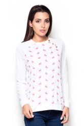 Bluza z Wzorzystym Przodem we Flamingi. Białe bluzy damskie Katrus, l, bez wzorów, z materiału, bez ramiączek, bez kaptura. Za 189.00 zł.