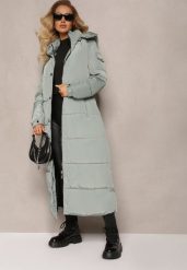Miętowa Długa Kurtka Płaszcz z Pikowaniem i Odpinanym Kapturem Mystaris. Zielone płaszcze damskie Renee, xl, bez wzorów, bez kołnierzyka. Za 309.99 zł.