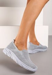 Szare Wsuwane Klasyczne Buty Sportowe na Płaskiej Podeszwie Zelemia. Szare obuwie sportowe damskie Born2be, bez wzorów, z jeansu, bez zapięcia. Za 39.99 zł.
