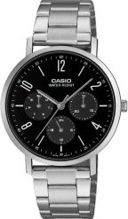 Zegarek Casio Casio MTP-VT06D-1BDF Zegarek męski czarna tarcza bransoleta 37 mm. Czarne zegarki męskie Casio, bez wzorów. Za 239.99 zł.