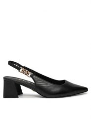 Guess Sandały FLPZA3 LEA05 Czarny. Czarne sandały damskie Guess, z aplikacjami, ze skóry, bez obcasa, na słupku, bez zapięcia. Za 359.99 zł.