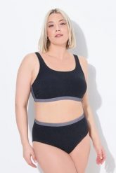 Damskie Bikini faktura miękkie miseczki regulowane ramiączka. Czarne stroje kąpielowe damskie Ulla Popken, plus size, bez wzorów, z elastanu. Za 211.99 zł.
