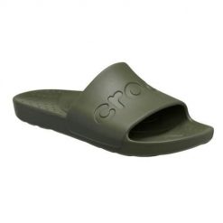 Klapki unisex Crocs Slide. Zielone klapki damskie Crocs, bez wzorów, z materiału, bez obcasa, bez zapięcia. Za 139.99 zł.