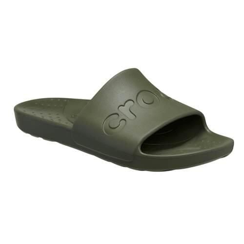 Klapki unisex Crocs Slide. Zielone klapki damskie Crocs, bez wzorów, z materiału, bez zapięcia. Za 99.99 zł.