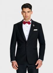 PAKO LORENTE - Wełniana jednorzędowa marynarka smokingowa. Czarne garnitury męskie Pako Lorente, bez wzorów, z wełny, bez kołnierzyka, bez ramiączek. Za 1,999.99 zł.