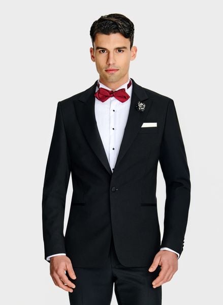 PAKO LORENTE - Wełniana jednorzędowa marynarka smokingowa. Czarne garnitury męskie Pako Lorente, bez wzorów, z wełny, bez kołnierzyka, bez ramiączek. Za 1,999.99 zł.