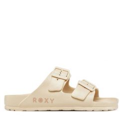 Klapki Roxy. Brązowe klapki damskie Roxy, bez wzorów, bez obcasa, bez zapięcia. Za 139.99 zł.