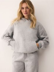 Bluza oversize z kapturem - jasnoszary. Szare bluzy damskie Reserved, l, bez wzorów, z bawełny, bez ramiączek, z kapturem. Za 119.99 zł.