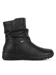 Rieker Botki Z7193-00 Czarny. Czarne botki damskie Rieker, bez wzorów, ze skóry, bez obcasa, na płaskiej podeszwie, bez zapięcia. Za 279.99 zł.