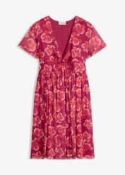 Sukienka z dżersejowej siateczki. Czerwone sukienki damskie bonprix, bez wzorów, z dżerseju, eleganckie, bez kołnierzyka, bez ramiączek. Za 79.99 zł.