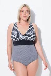 Damski Strój kąpielowy ozdobny pasek miękkie miseczki z recyklingu. Czarne stroje kąpielowe damskie Ulla Popken, plus size, bez wzorów, z elastanu. Za 211.99 zł.
