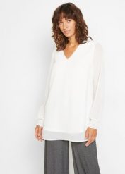 Długa bluzka w stylu tuniki. Białe tuniki damskie bonprix, bez wzorów, eleganckie, bez ramiączek. Za 117.99 zł.