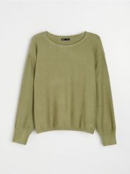 Jednolity sweter z domieszką wiskozy - zielony. Zielone swetry nierozpinane damskie Sinsay, l, bez wzorów, z wiskozy, bez kołnierzyka, bez ramiączek. Za 45.99 zł.