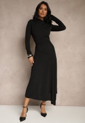 Czarna Asymetryczna Sukienka Koktajlowa z Ozdobnymi Guzikami Dralriti. Czarne sukienki damskie Renee, m, bez wzorów, eleganckie, z asymetrycznym kołnierzem, bez ramiączek, maxi, asymetryczne. Za 139.99 zł.