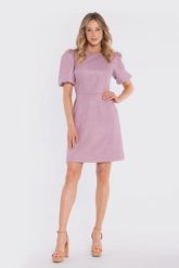 Elegancka sukienka koktajlowa z bufiastymi rękawami różowa. Czerwone sukienki damskie Stylove, l, bez wzorów, z materiału, eleganckie, bez kołnierzyka, bez ramiączek, midi, dopasowane. Za 349.00 zł.