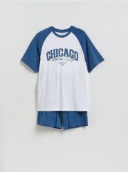 Dwuczęściowa piżama z bawełny - niebieski. Niebieskie piżamy męskie Reserved, l, bez wzorów, z bawełny, bez kołnierzyka, bez ramiączek. Za 89.99 zł.