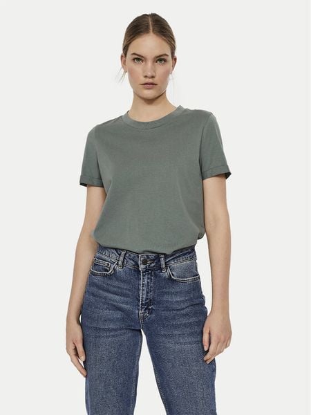 Vero Moda T-Shirt Paula 10243889 Zielony Regular Fit. Zielone t-shirty damskie Vero Moda, s, bez wzorów, z bawełny, bez kołnierzyka, bez ramiączek. Za 39.99 zł.