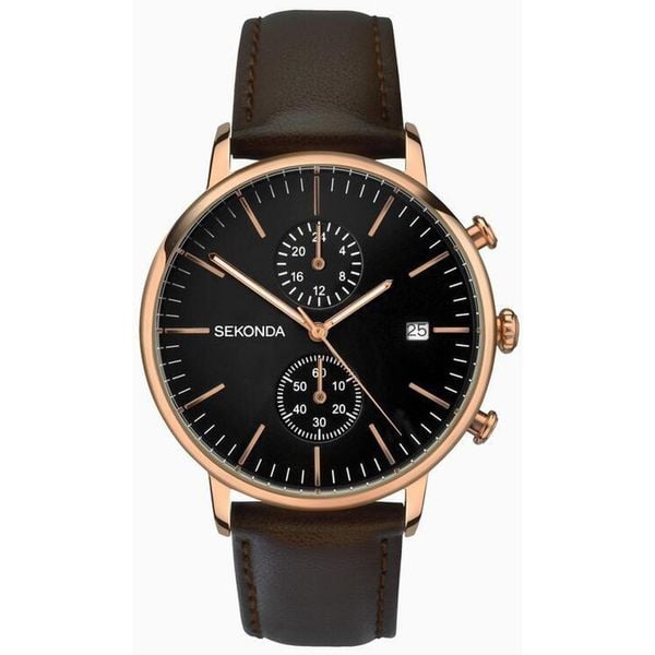 Zegarek Sekonda Chronograph dla Mężczyzn - Stylowy i Funkcjonalny. Brązowe zegarki męskie Sekonda, bez wzorów, srebrne. Za 230.99 zł.