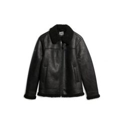 Kurtka aviatora z sztucznej owczej skóry Superdry. Czarne kurtki męskie Superdry, l, bez wzorów, ze skóry, eleganckie, bez kaptura. Za 816.65 zł.