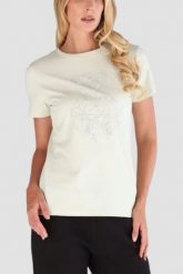 GUESS Biały damski t-shirt na krótki rękaw z cyrkoniami Romy, Rozmiar S. Białe t-shirty damskie Guess, s, z aplikacjami, eleganckie, bez kołnierzyka, bez ramiączek. Za 239.99 zł.