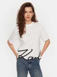 KARL LAGERFELD T-Shirt A1W17013 Biały Regular Fit. Białe t-shirty damskie KARL LAGERFELD, m, bez wzorów, z bawełny, bez kołnierzyka, bez ramiączek. Za 329.99 zł.