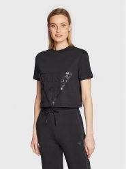 Guess T-Shirt Adele V2YI06 K8HM0 Czarny Regular Fit. Czarne t-shirty damskie Guess, xl, z aplikacjami, z bawełny, bez kołnierzyka, bez ramiączek. Za 169.99 zł.