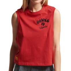 Koszulka turystyczna damska Superdry Vintage Collegiate. Czerwone koszulki sportowe damskie Superdry, xs, bez wzorów, z bawełny, bez ramiączek. Za 92.00 zł.