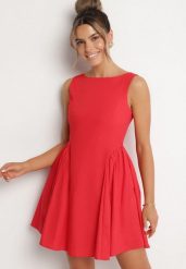 Czerwona Bawełniana Sukienka Rozkloszowana Lavione. Czerwone sukienki damskie Born2be, na co dzień, m, bez wzorów, z bawełny, eleganckie, bez kołnierzyka, bez ramiączek, mini, proste. Za 99.99 zł.