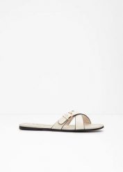 Klapki. Brązowe klapki damskie bonprix, na lato, bez wzorów, bez obcasa, bez zapięcia. Za 54.99 zł.