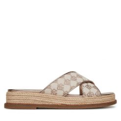 Klapki DKNY. Brązowe klapki damskie DKNY, bez wzorów, bez obcasa, bez zapięcia. Za 267.99 zł.