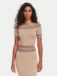 Guess Bluzka W6YR19 Z0962 Brązowy jasny Slim Fit. Brązowe bluzki damskie Guess, m, z aplikacjami, z syntetyku, bez kołnierzyka, bez ramiączek. Za 344.99 zł.