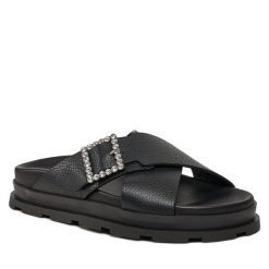 Klapki Pollini. Czarne klapki damskie Pollini, bez wzorów, bez obcasa, bez zapięcia. Za 1,569.00 zł.